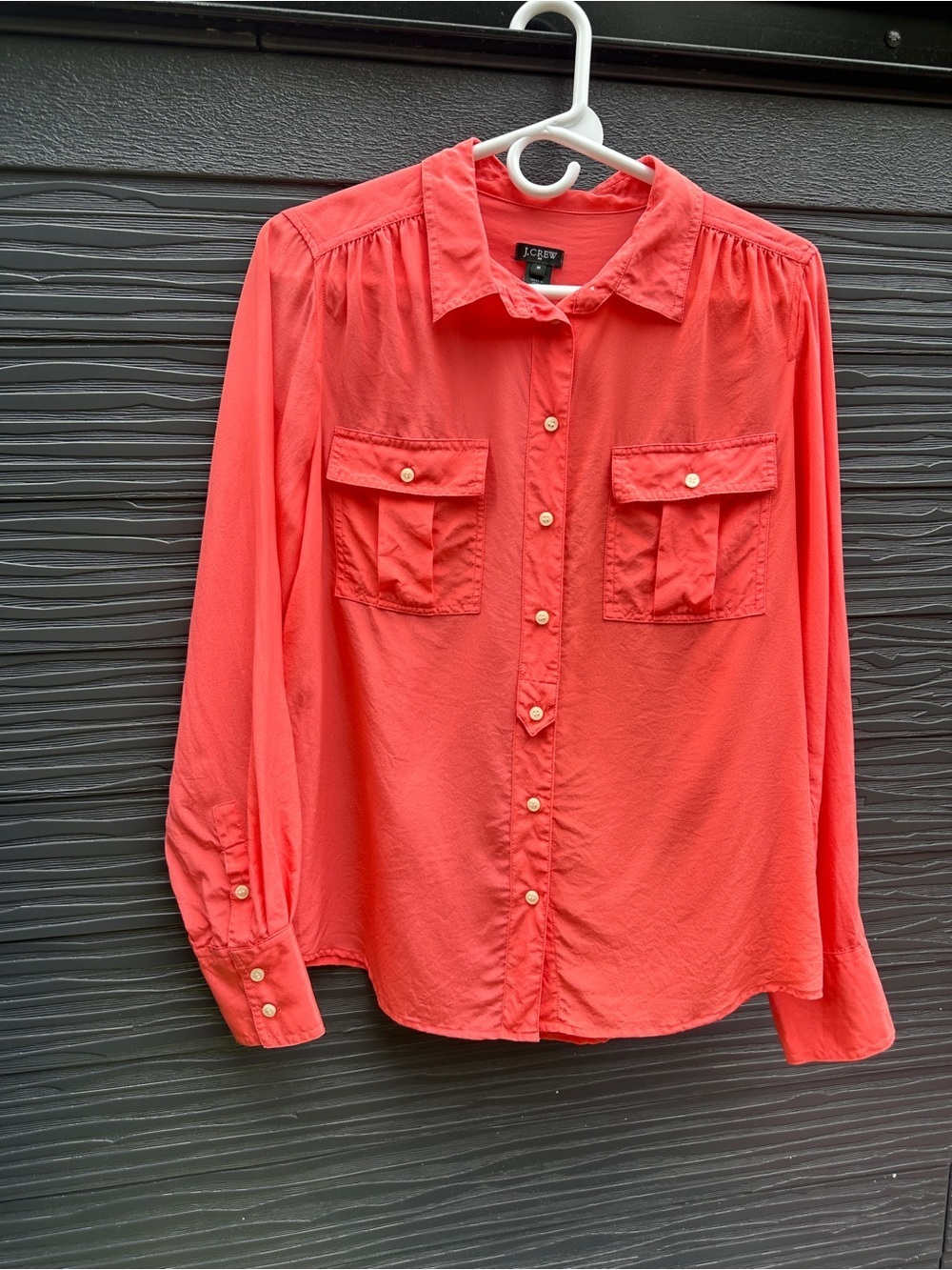 J.Crew 100% Silk Button Front Blouse Coral Pink Medium